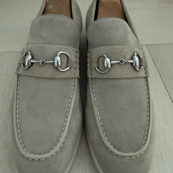 Gucci Beige Suede Loafers with Silver Accent